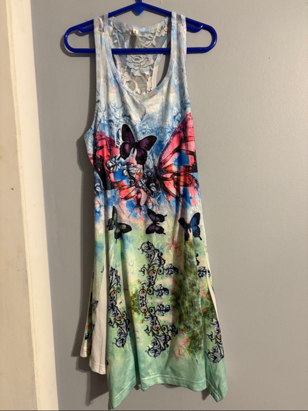 India Boutique Pastel Floral Butterfly Lace Tank